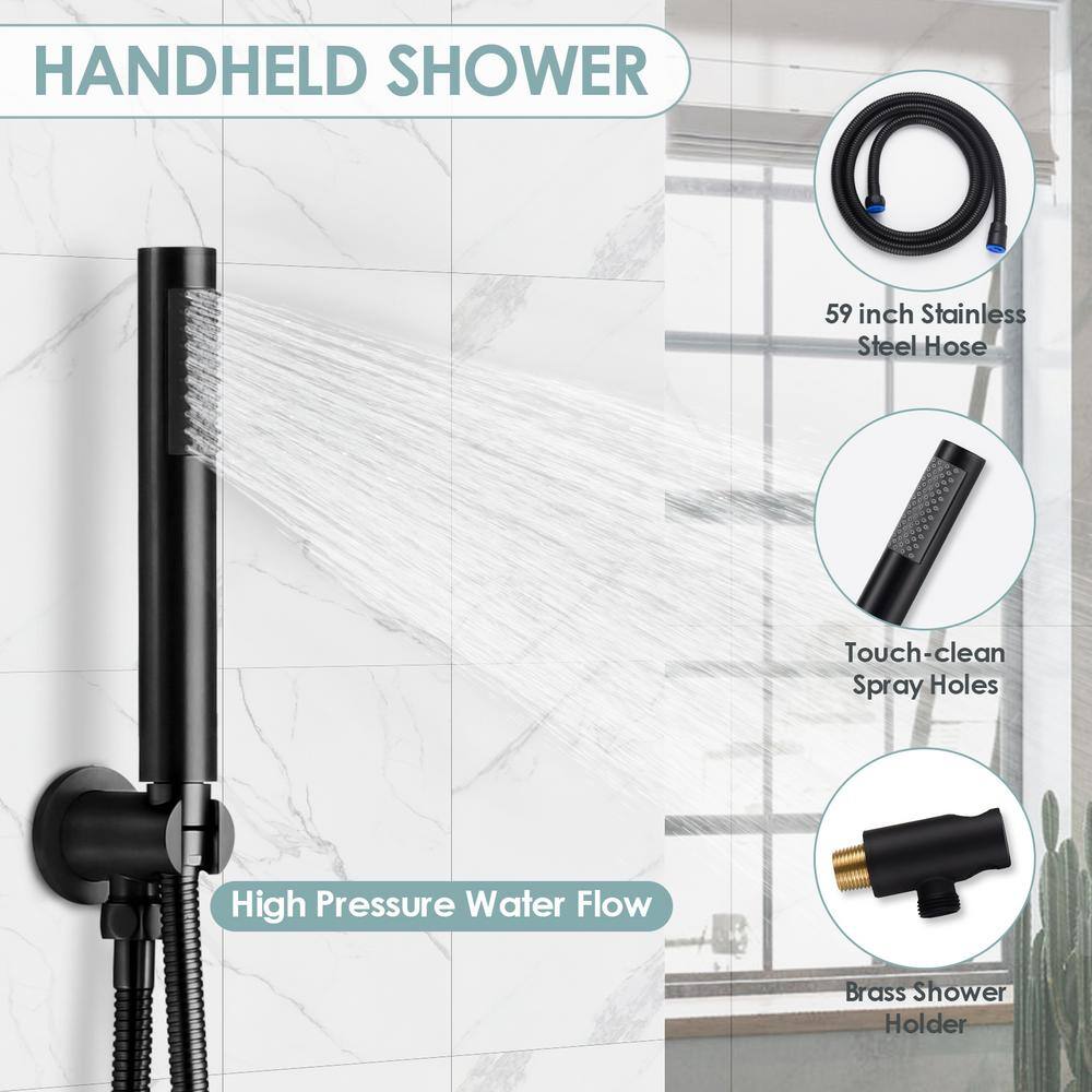 EVERSTEIN 1-Spray Patterns with 2.5 GPM 12 in. Wall Mount Dual Shower Heads with 6-Body Jets in Matte Black (Valve Included) SF-R3F12W-6379-BK