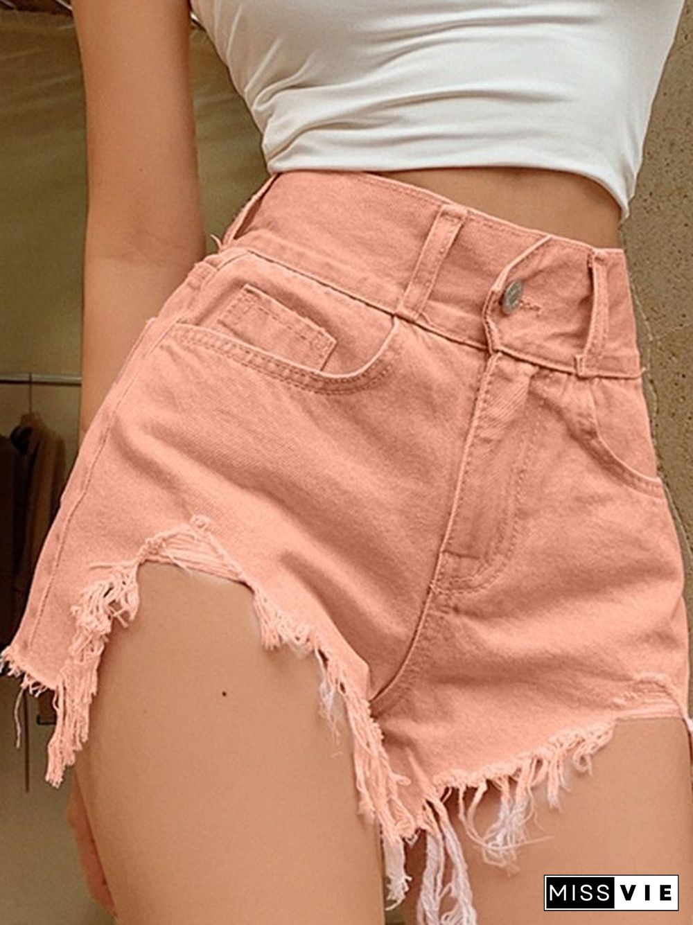 Elegant Irregular Raw Edge Denim Shorts