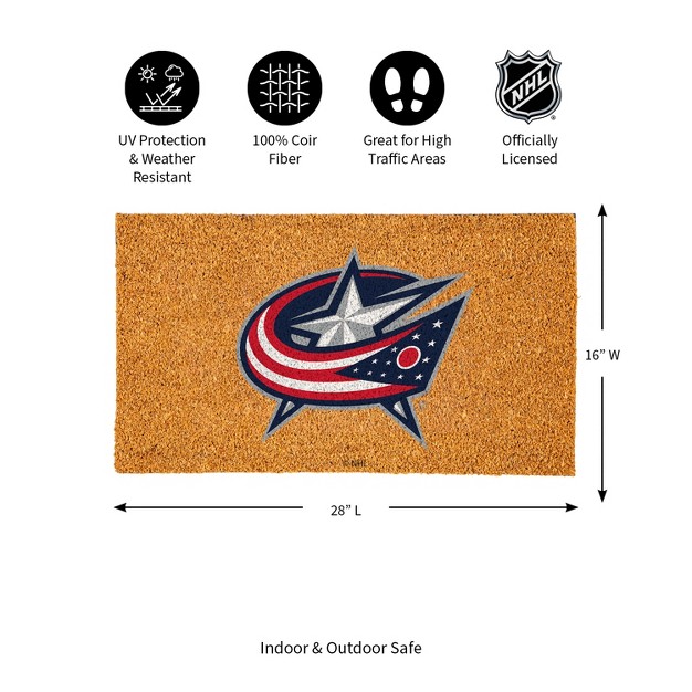 Evergreennhlcolumbus Blue Jackets Logo Natural Coir 28 X 16 Inches Indoor Outdoor Doormat