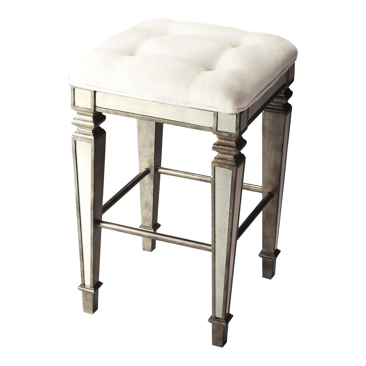 Transitional Square Mirrored Bar Stool - Silver