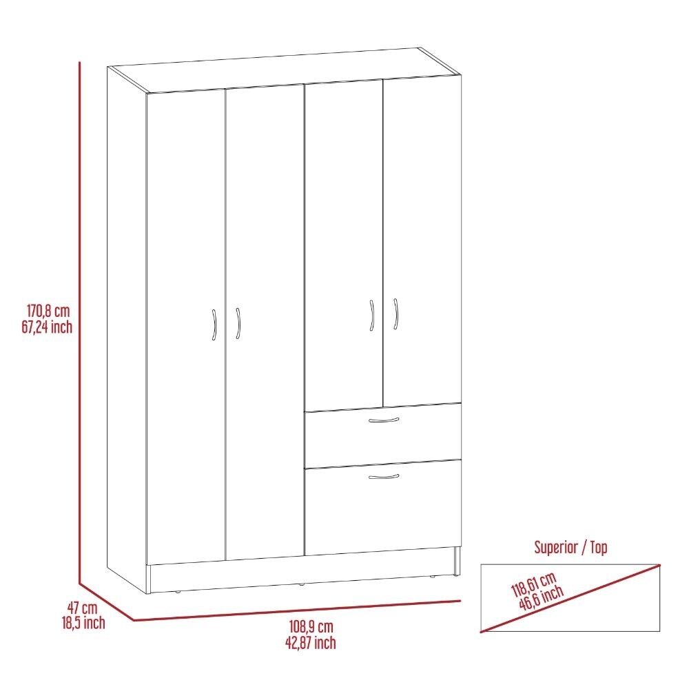 TUHOME Vaupes Armoire with 2 Double Door Cabinets  Drawer  5 Interior Shelves  Rod  and Pull Down Cabinet   N/A