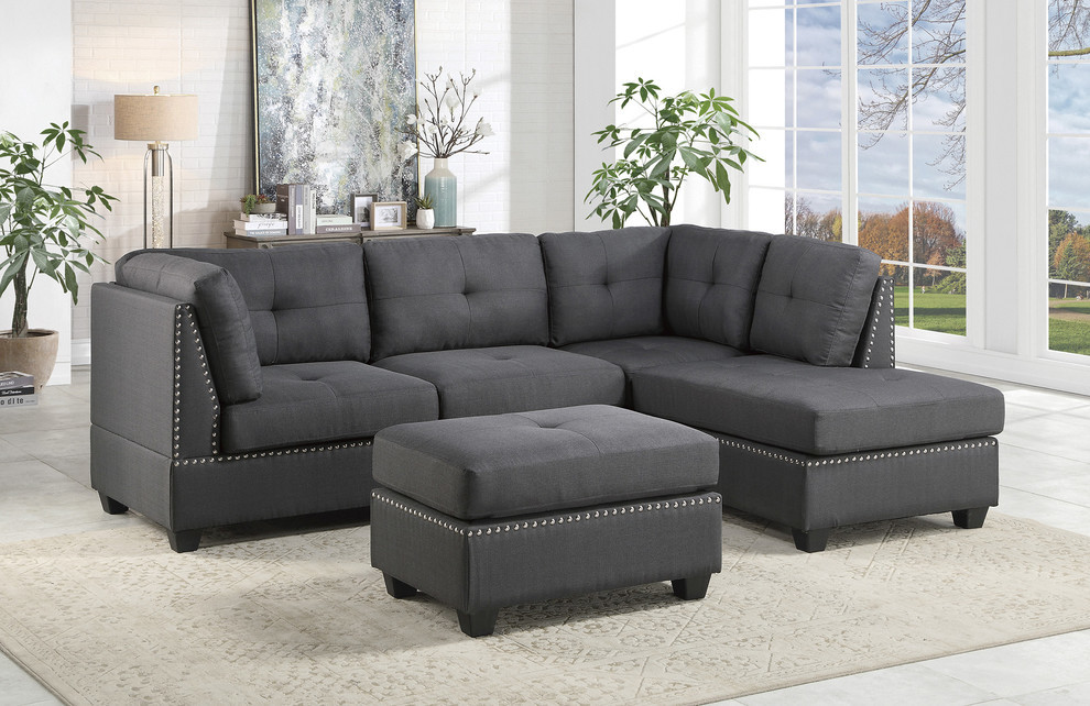 Edelweiss 2 piece set Sectional sofa  Dark Gray Color   Transitional   Sectional Sofas   by Lexicon Home  Houzz