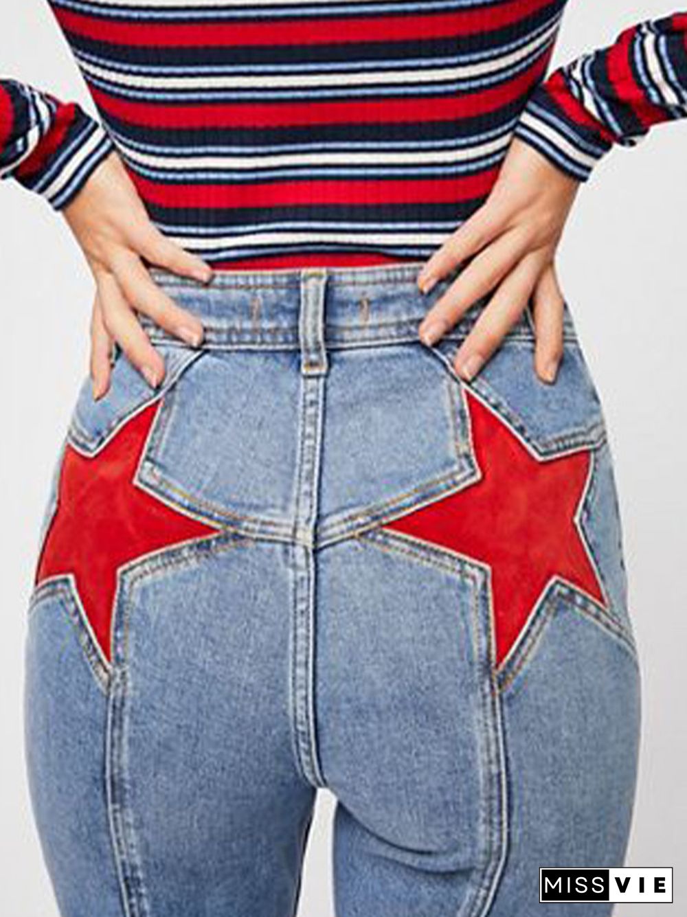 Back Star Patchwork Flare Jeans