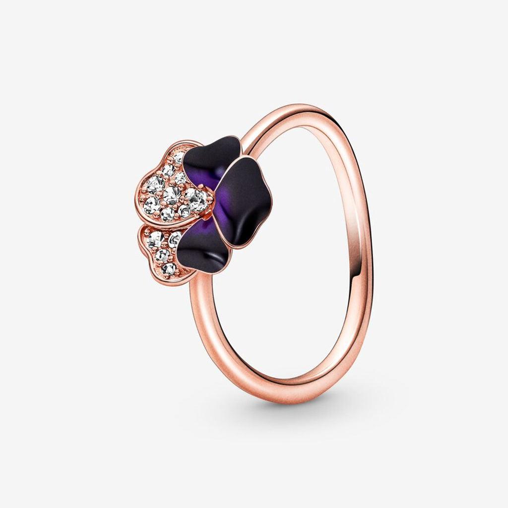 PANDORA  Deep Purple Pansy Flower Ring