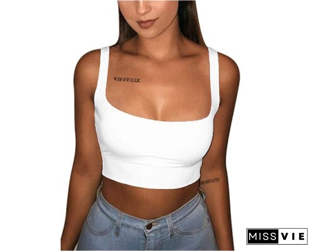 Sexy Women Solid Strappy Tanks Vest Crop Top Summer Sleeveless Slash Neck Tanks Beach Women Sports Tank Tops