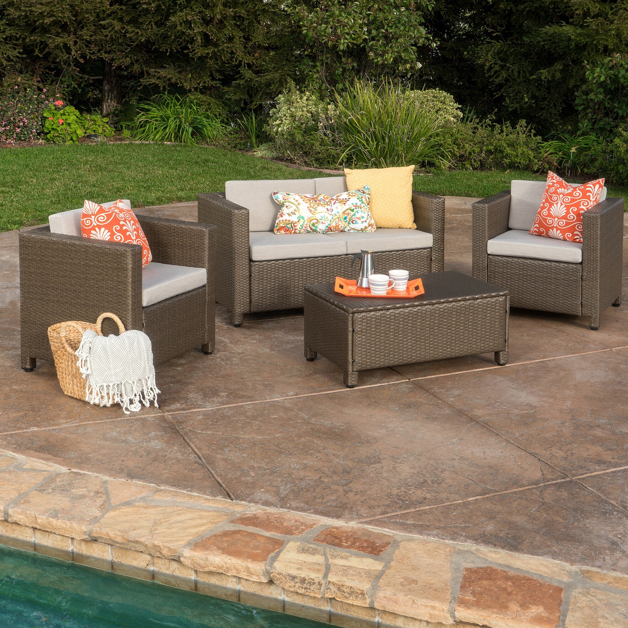 4 Pieces Wicker Outdoor Sofa Set with Cushions - Overstock - 37475797