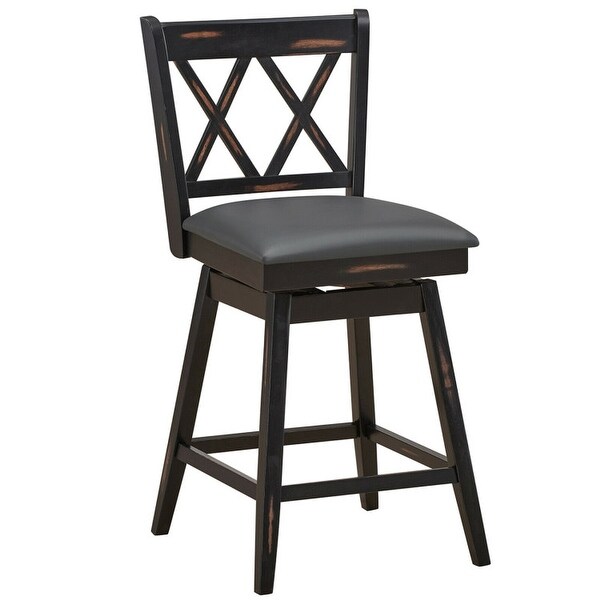 2 Pieces 24 Inch Swivel Counter Height Barstool Set with Rubber Wood Legs - 18