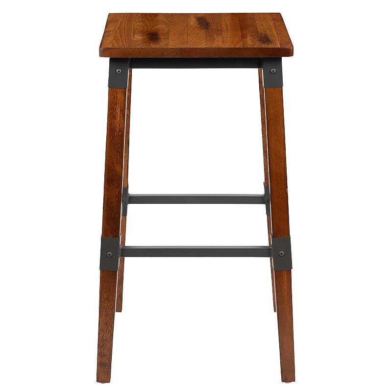 Merrick Lane Breton Backless Bar Height Stools with Steel Supports and Footrest - Set Of 2