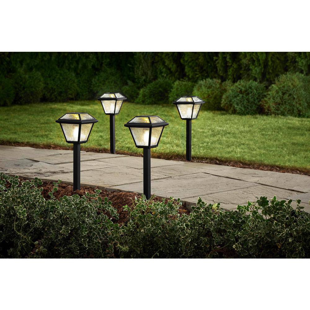 Hampton Bay Warrenton Solar Black LED Path Light 13 Lumens Glass Top with Bulb Seedy Glass with Vintage Bulb (4-Pack) C6000-40