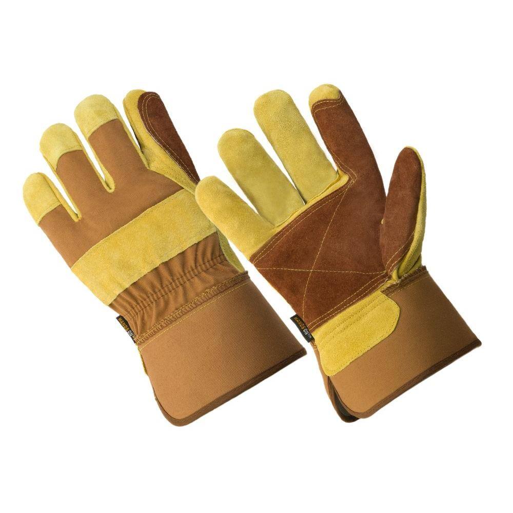 HANDS ON Men's Premium Double Leather Palm Work Gloves Heavy Duty Duck Fabric Back Safety Cuff LP4330-XL