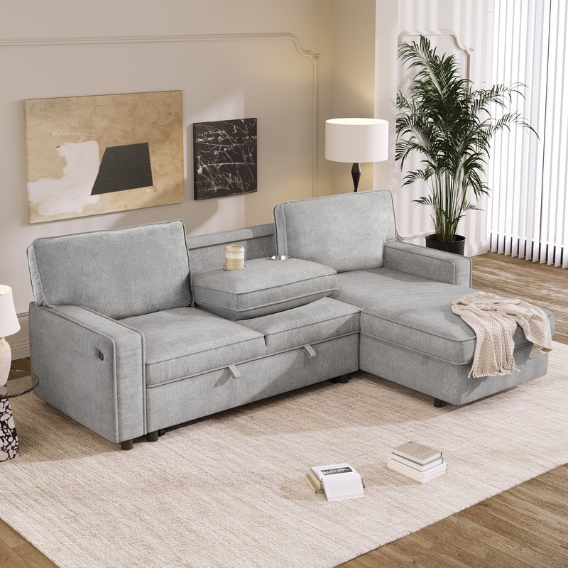 L Shaped Sleeper Sectional Sofa  Pull Out Sofa Bed with Chaise