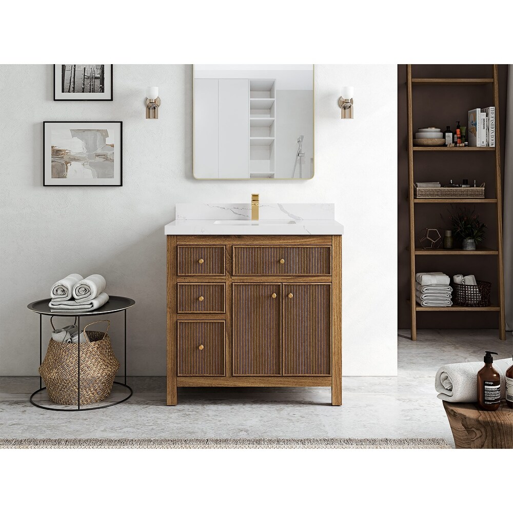 Willow Collections 36 in. W x 22 in. D Sonoma Teak Center Sink Right Bathroom Vanity with Countertop