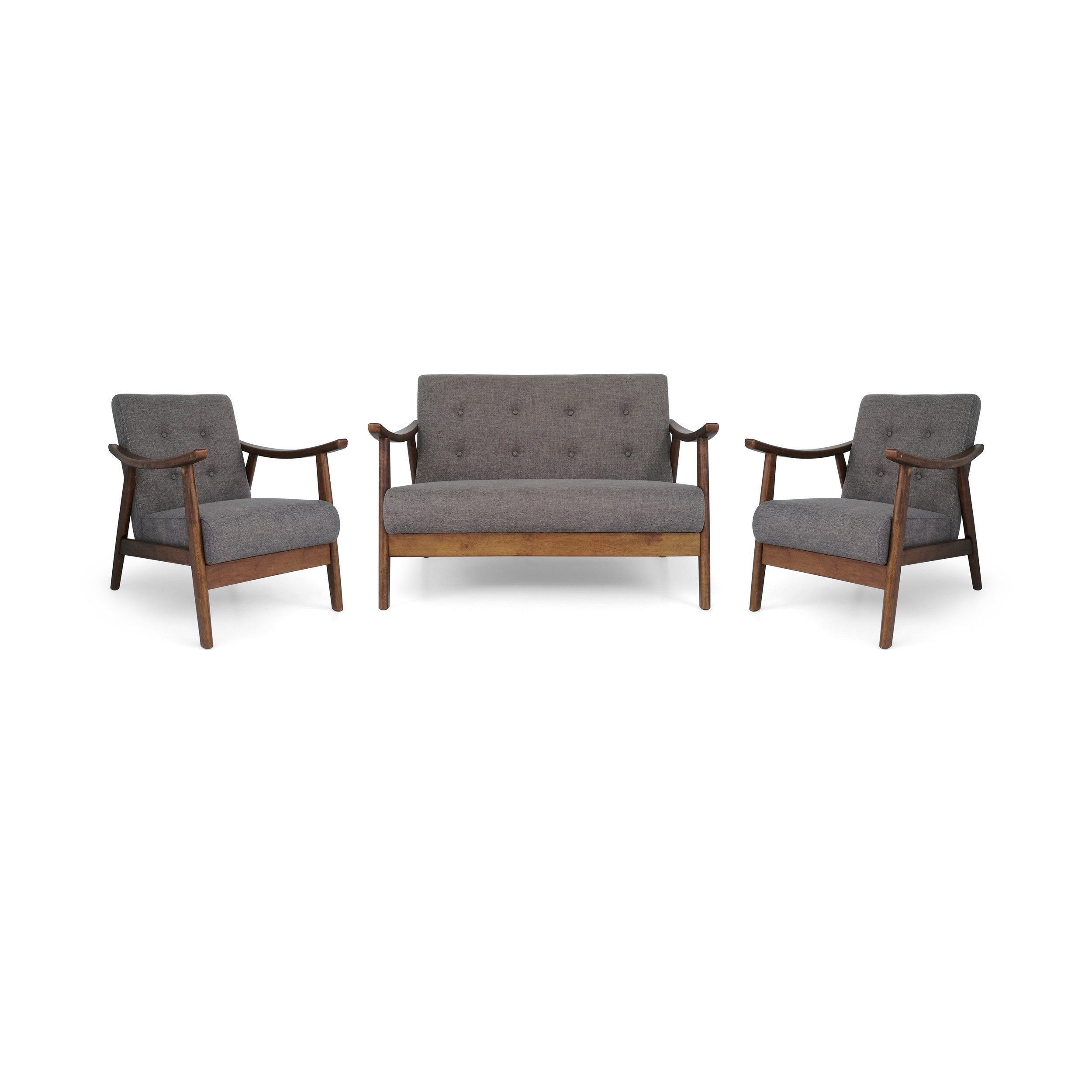 Taya Mid-Century Modern 3-Piece Chairs & Love Seat Living Room Set