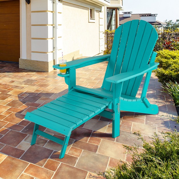 Costway Patio Folding Adirondack Chair Hdpe All weather Pull out Ottoman White black coffee gray turquoise