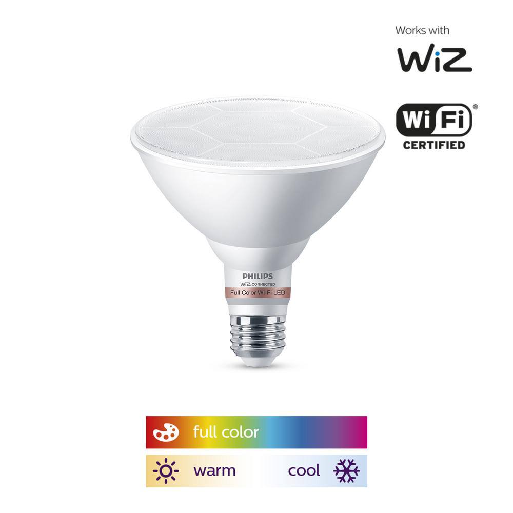 Philips 120-Watt Equivalent PAR38 LED Smart Wi-Fi Color Changing Light Bulb powered by WiZ with Bluetooth (1-Pack) 562496