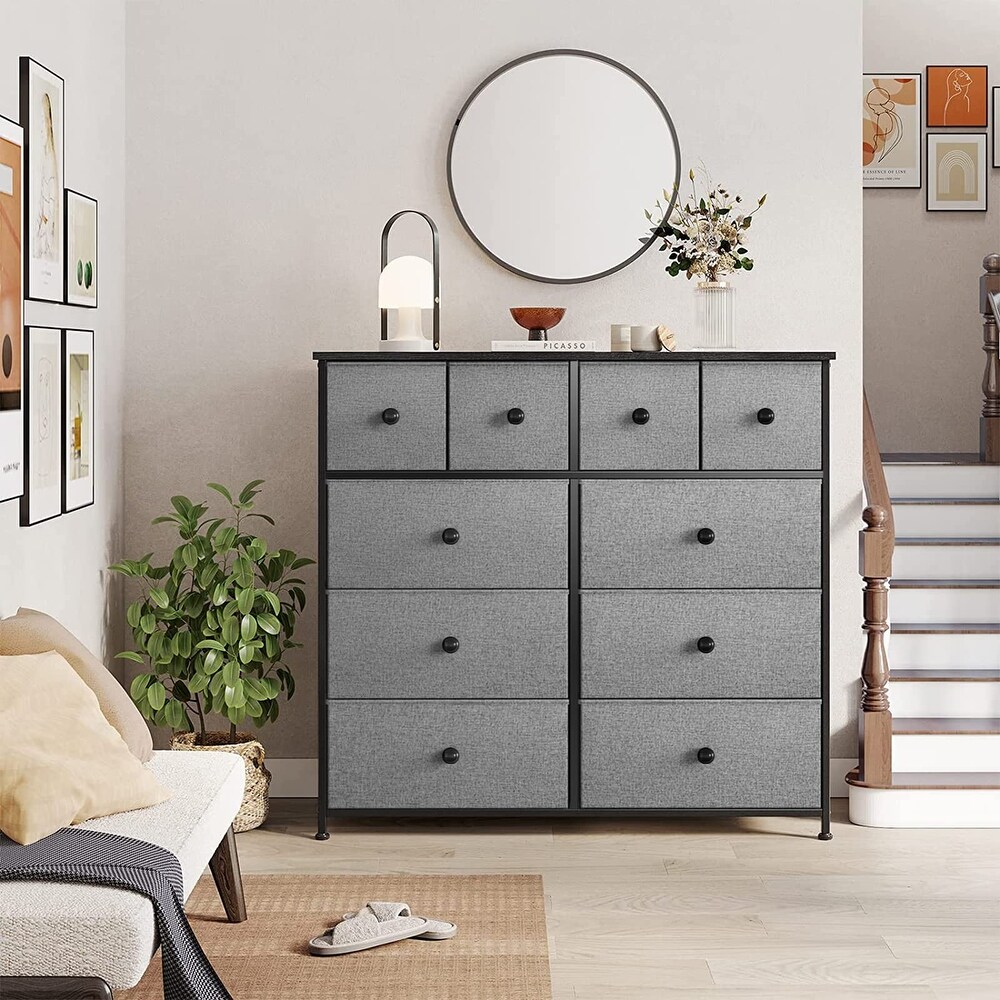 10 Drawer Dresser for Bedroom Chest of Drawers Closets Storage Units Organizer Large Capacity Steel Frame Wooden Top