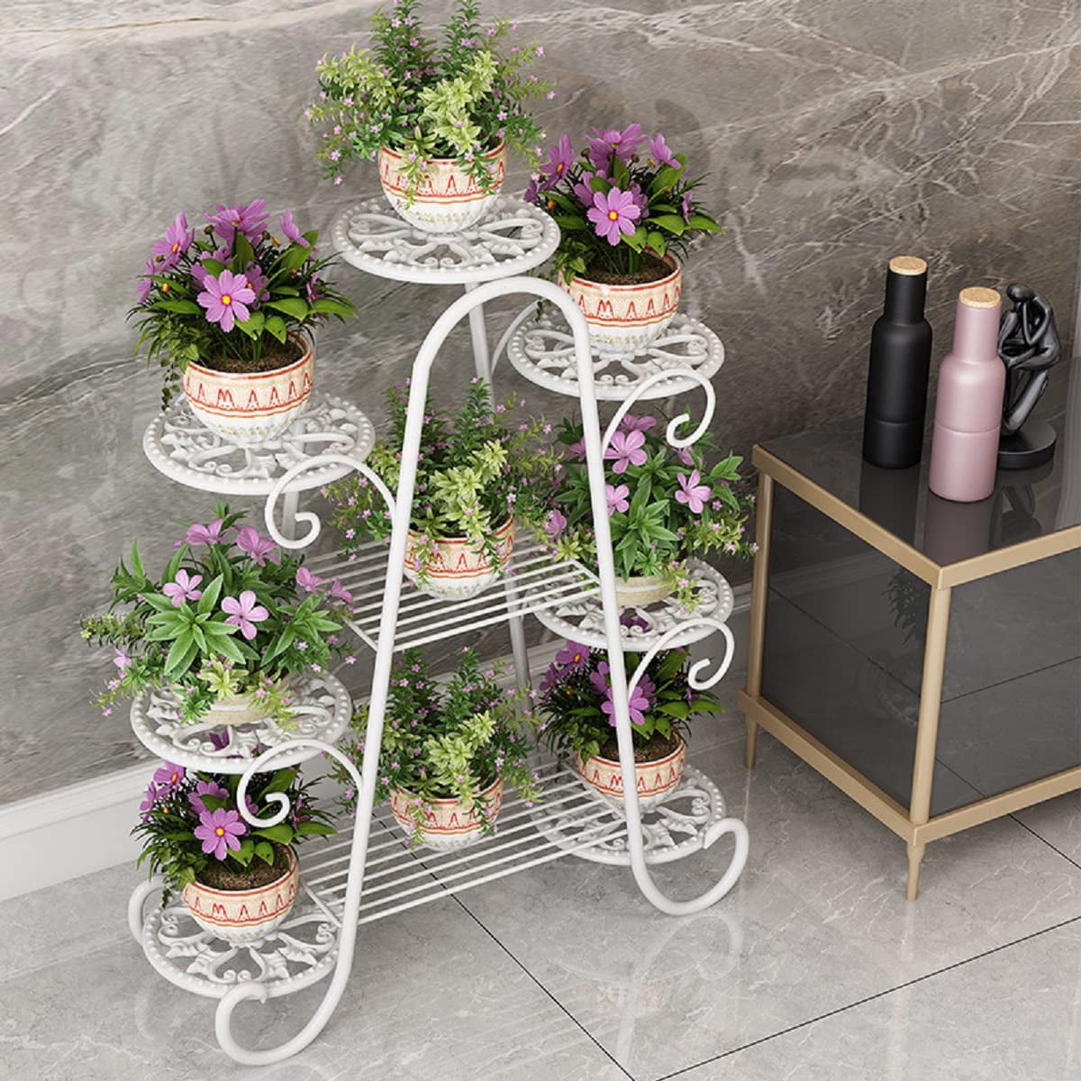 Flkoendmall 9 Tier Metal Plant Stand Garden Decor Planter Holder Flower Pot Shelf Rack White