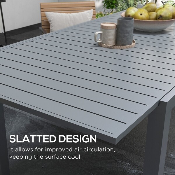 Expandable Patio Table with Aluminum Frame and Slatted Tabletop