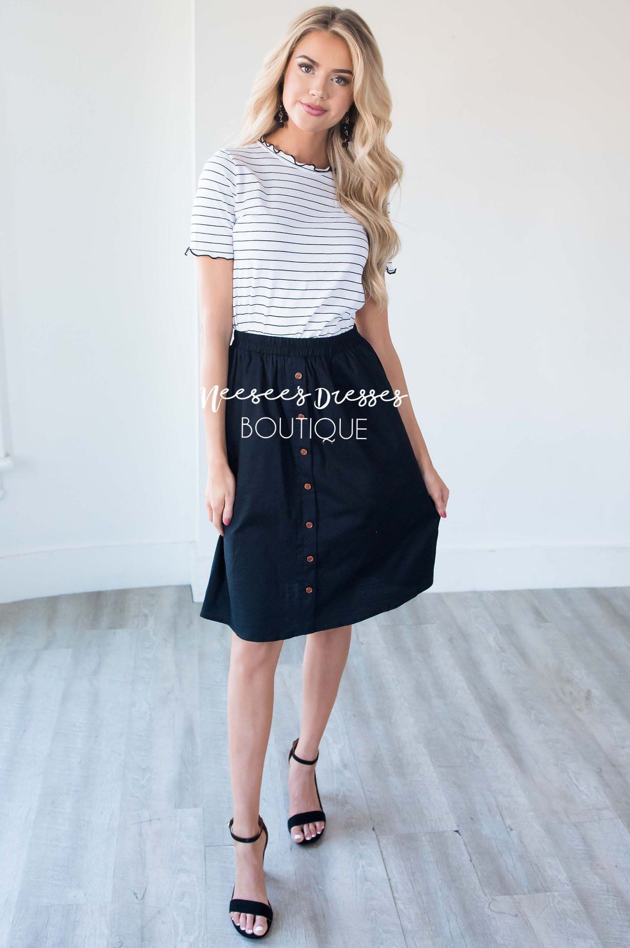 Black Button Detail Skirt