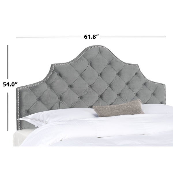 SAFAVIEH Arebelle Pewter Velvet Upholstered Tufted Headboard - Silver Nailhead (Queen) - - 11551748