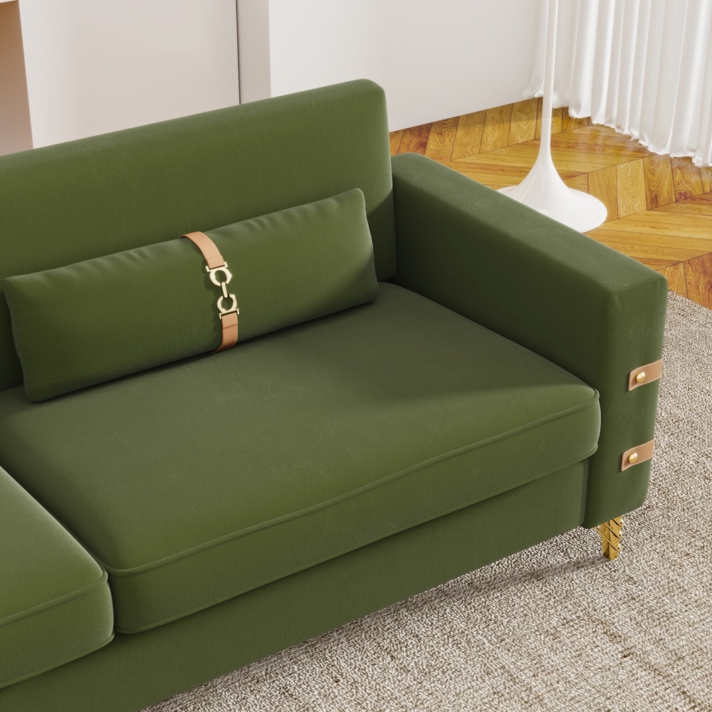 Modern Designs Velvet Upholstered Living Room Sofa  2 Seat Sofa Couch With Golden Metal Legs with Avocado green Sofa