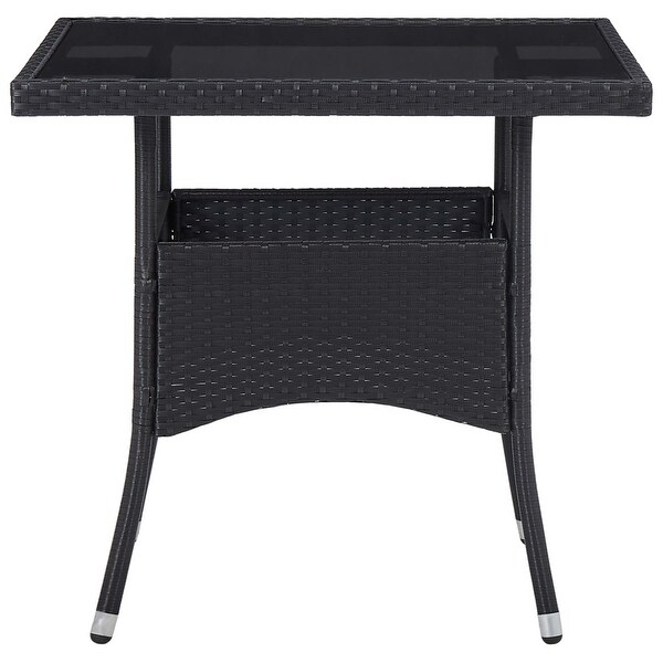 vidaXL Patio Dining Table Black Poly Rattan and Glass