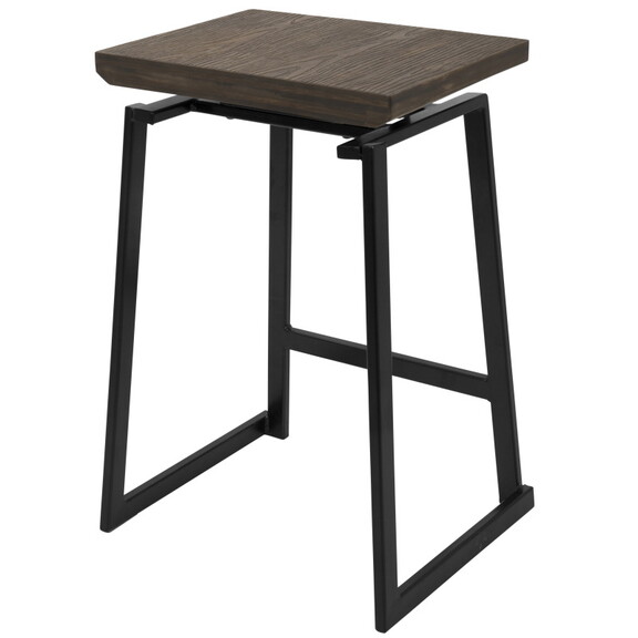 Geo Industrial Counter Stool in Black with Brown W...