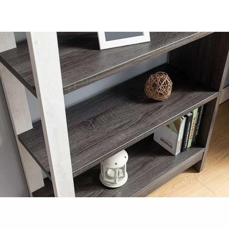 FC Design White Oak and Distressed Grey Bookcase with 5 Shelves