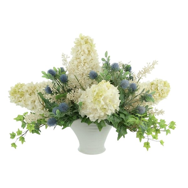 Cone Hydrangea，Thistle and Ivy Floral Arrangement in Ceramic Vase