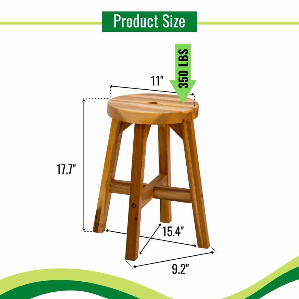 Acacia Wood Stool Round Top Outdoor Bar Stool W68535878