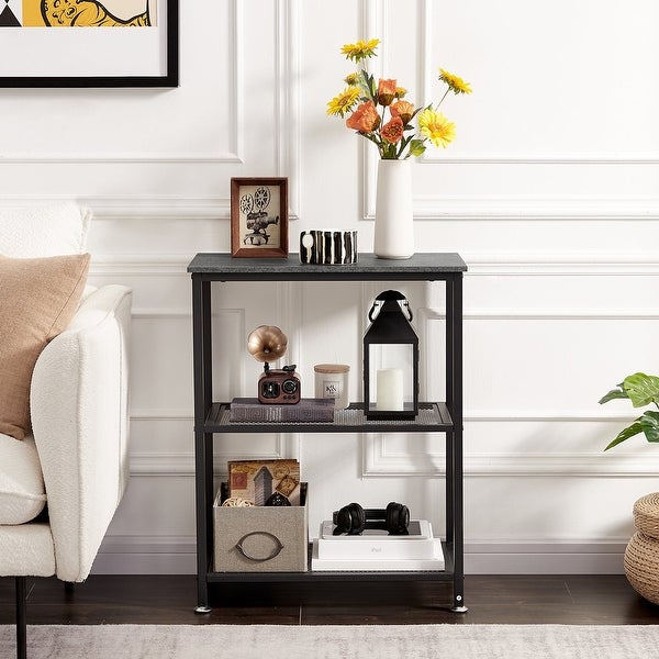 Modern End Side Tables/Nightstands with 2-Tier Metal Mesh Storage Shelf