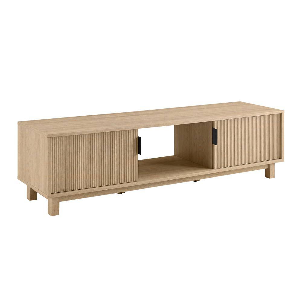 Welwick Designs 58 in. Coastal Oak Wood Mid-Century Modern TV Stand with 2 Reeded Doors Fits TVs up to 65 in. HD9723