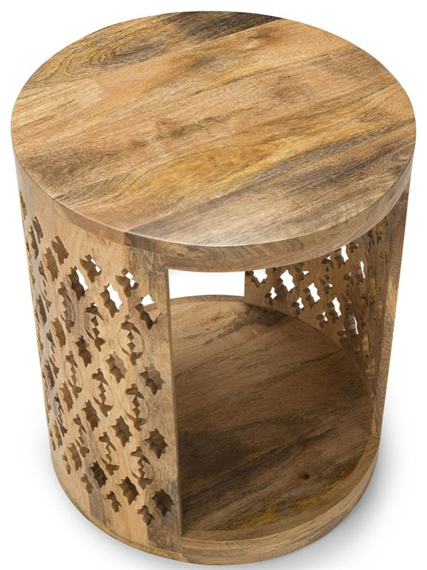 Steve Silver Brinley 18 quotRound Accent Wood End Table in Natural   Mediterranean   Side Tables And End Tables   by HedgeApple  Houzz