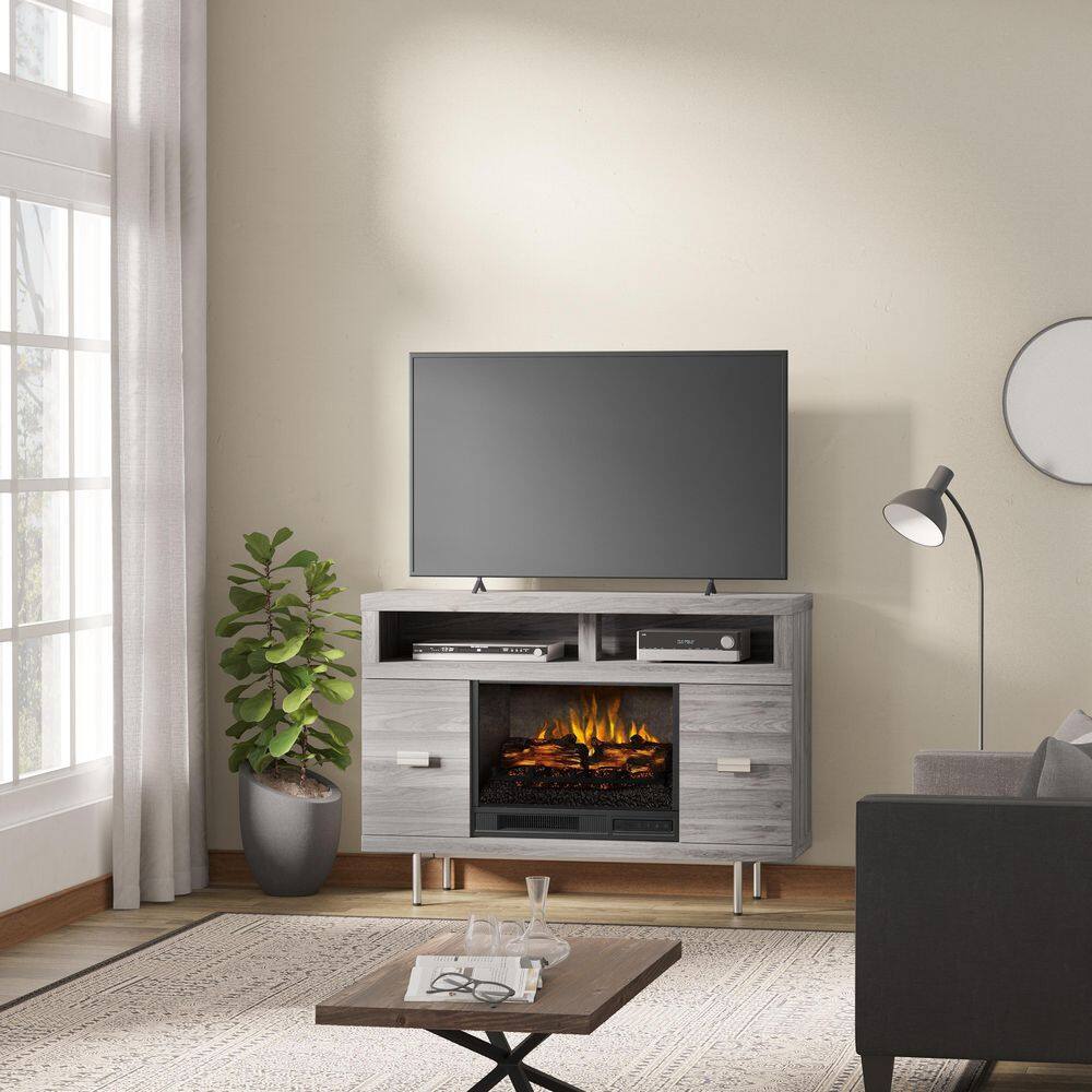 SCOTT LIVING CESTONI 48 in. Freestanding Media Console Wooden Electric Fireplace in Medium Gray Ash HDSLFP48L-3A