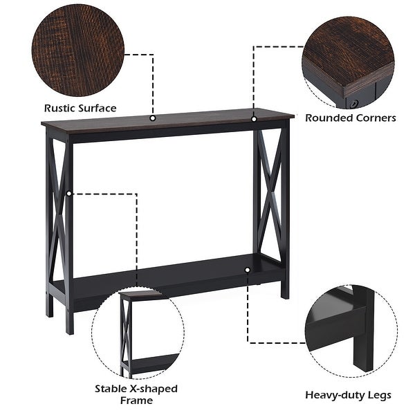 Costway 2-Tier Console Table x-Design Bookshelf Sofa Side Accent Table