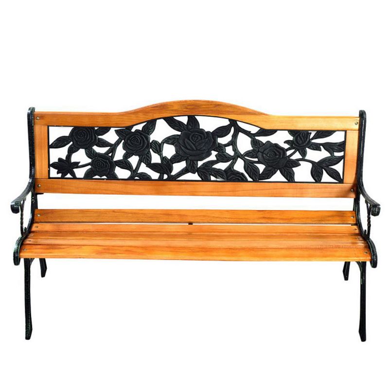 Hivago Park Garden Iron Hardwood Furniture Bench Porch Path Chair