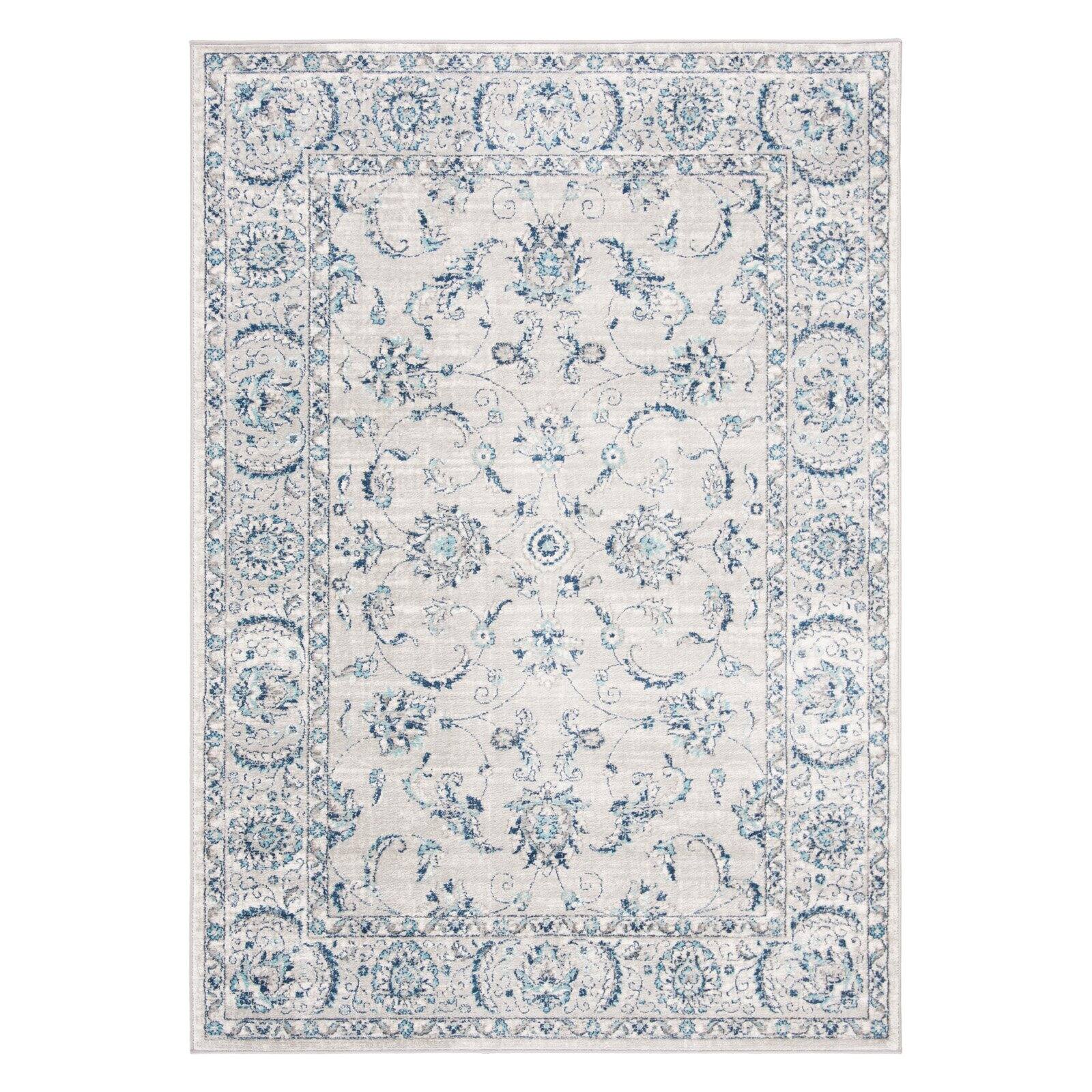 SAFAVIEH Brentwood Deirdre Floral Bordered Runner Rug, 2' x 8', Light Grey/Blue