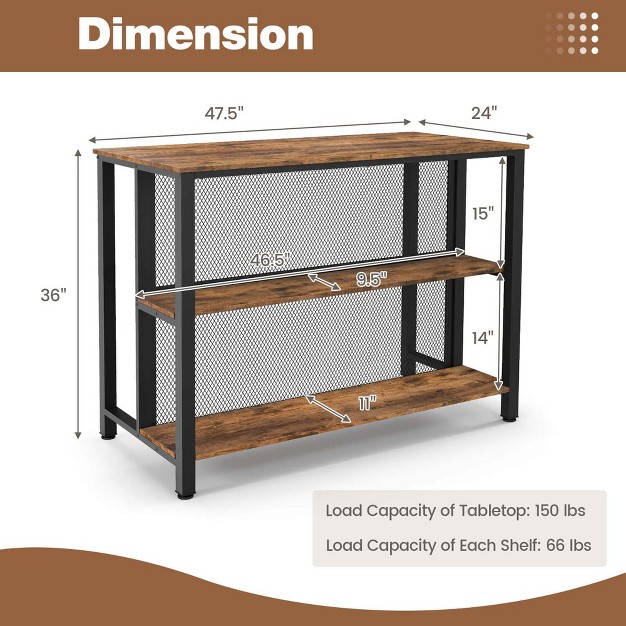 Tall 3 tier Bar Table With Storage Metal Frame Adjustable Foot Pads Rustic Brown grey