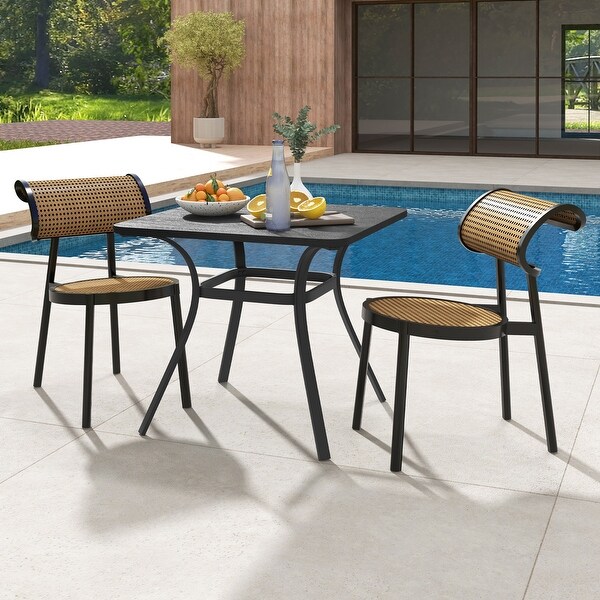 32 Inch Patio Dining Table Metal Square Table for Dining with 4 Curved Legs