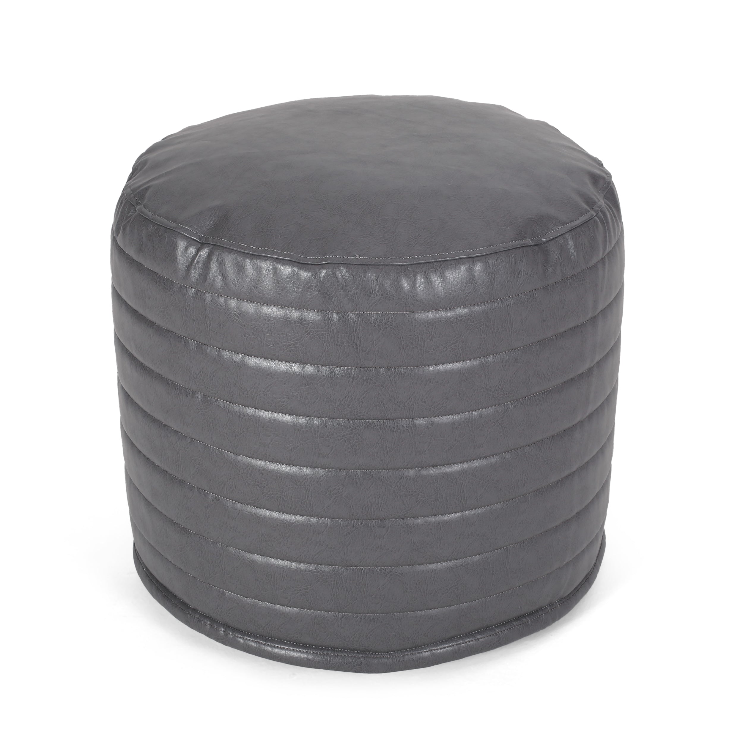 Conrail Contemporary Faux Leather Channel Stitch Pouf