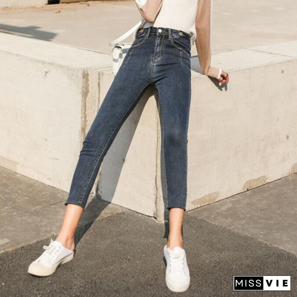 Woman Skinny Jeans High Waist Clothes Blue Denim Clothing Streetwear Vintage Quality Summer Sretch Fashion Harajuku