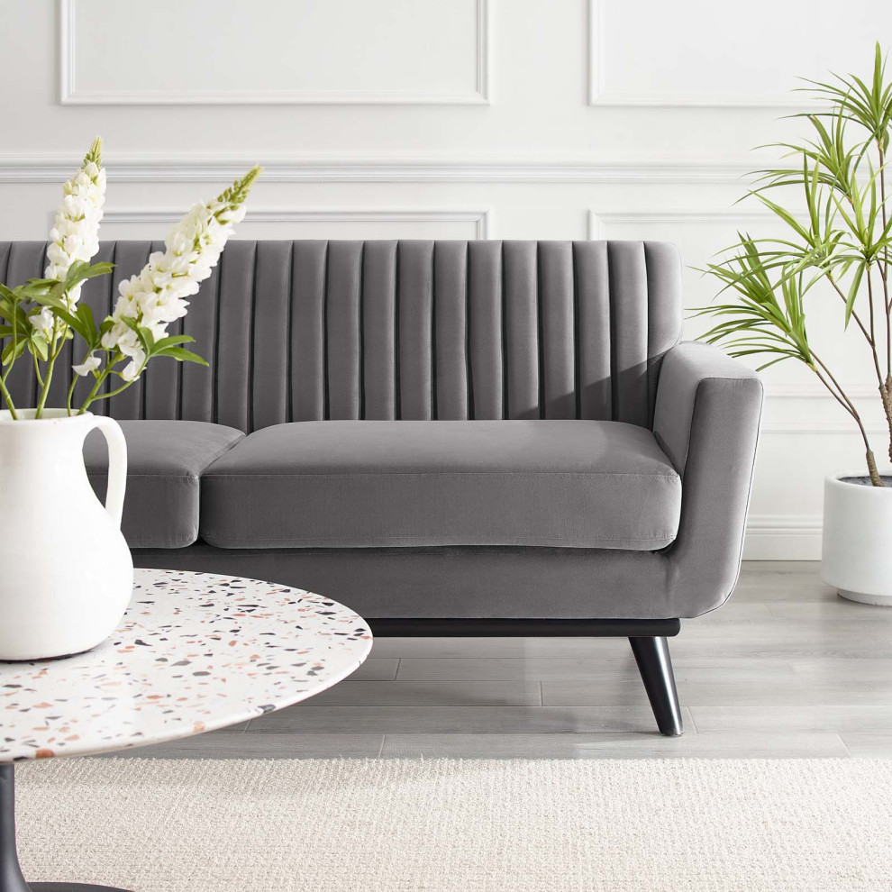 Engage Channel Tufted Performance Velvet Loveseat   Midcentury   Loveseats   by ShopFreely  Houzz