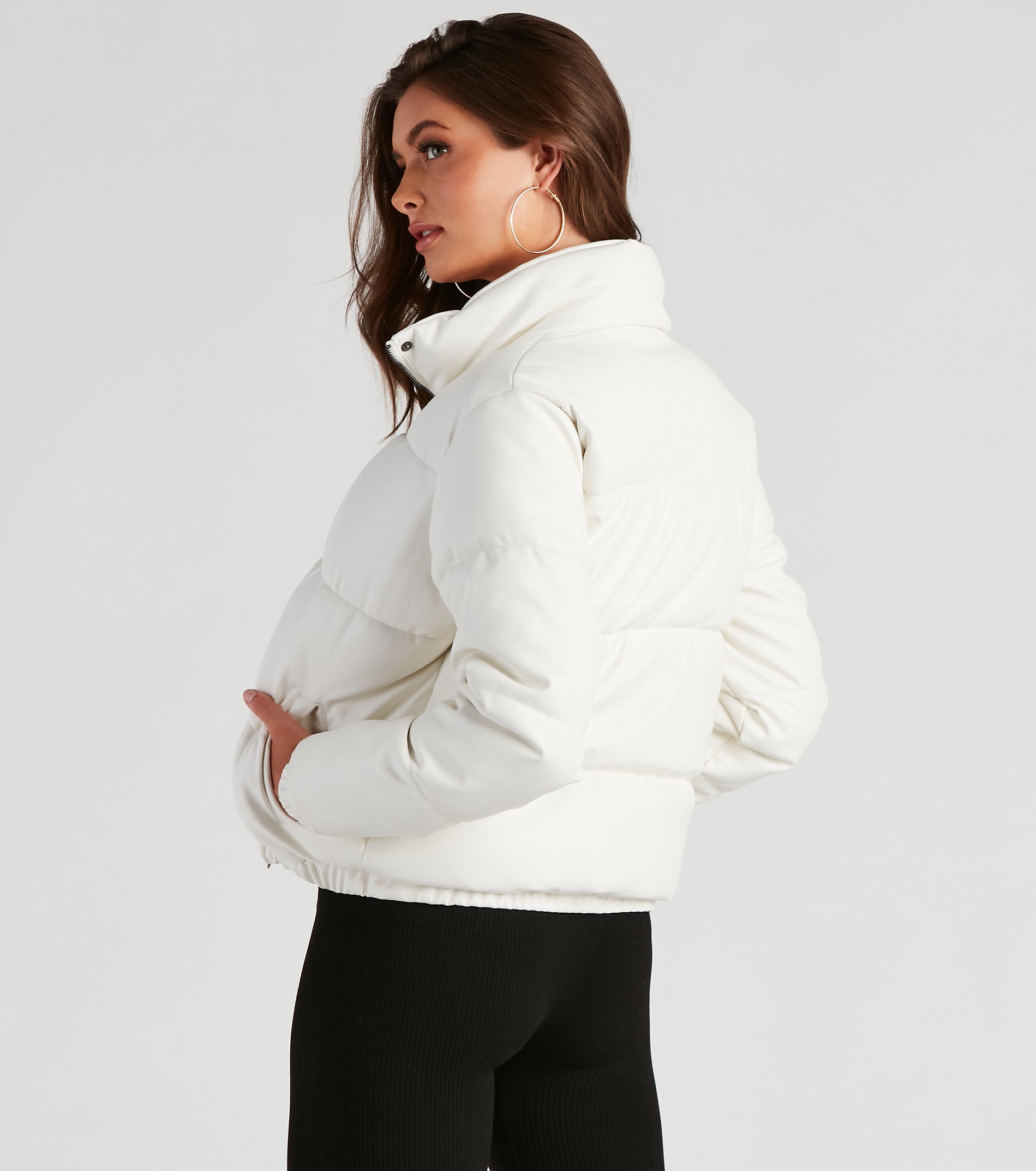 Stylish Edge Faux Leather Puffer Jacket