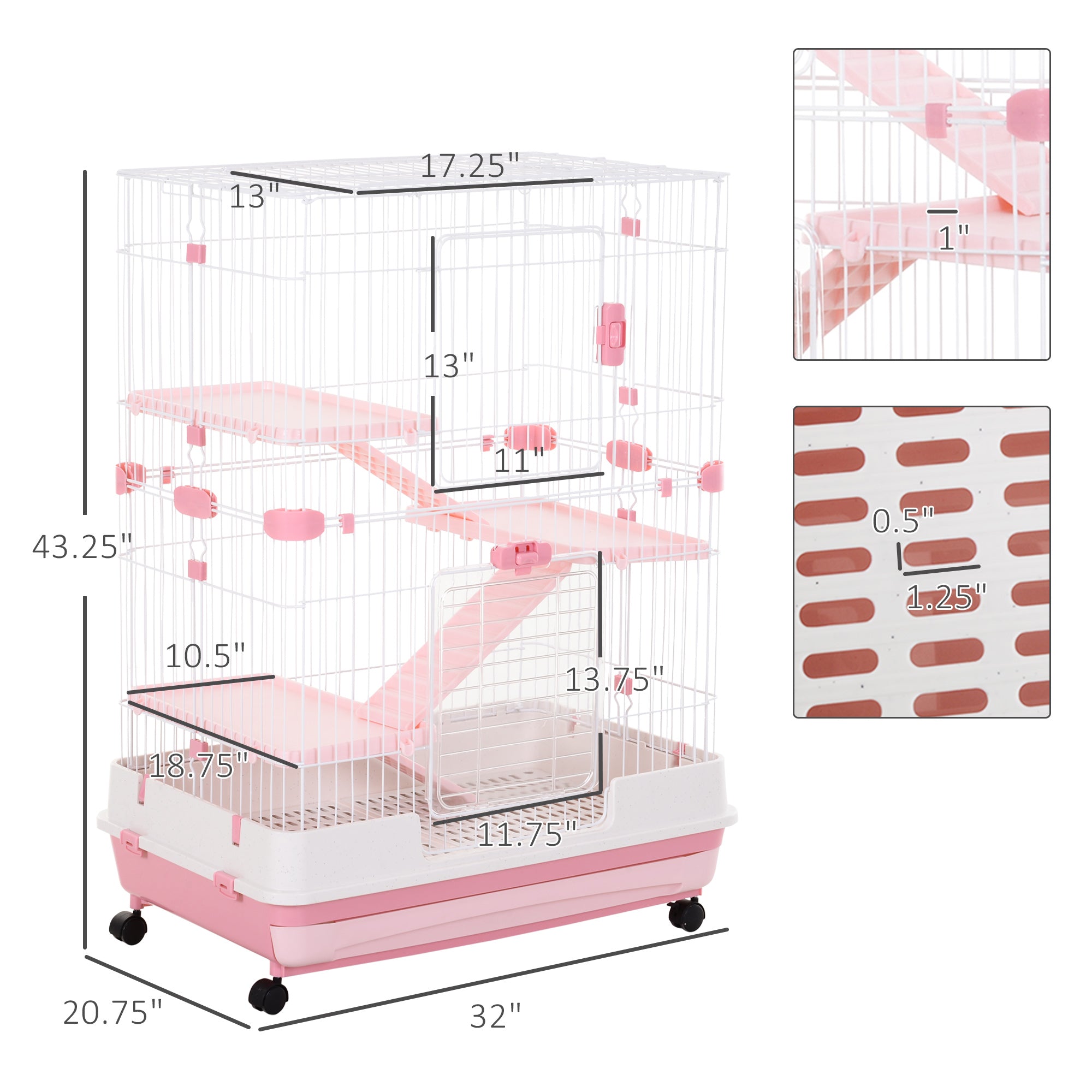 Pawhut Small Animal Metal Hutch with Wheels， Indoor