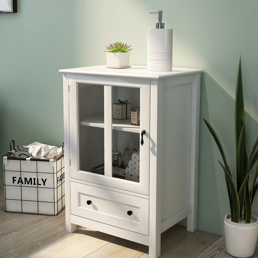 Modern Kitchen Buffet Sideboard Storage Cabinet with Glass Doors and Drawers