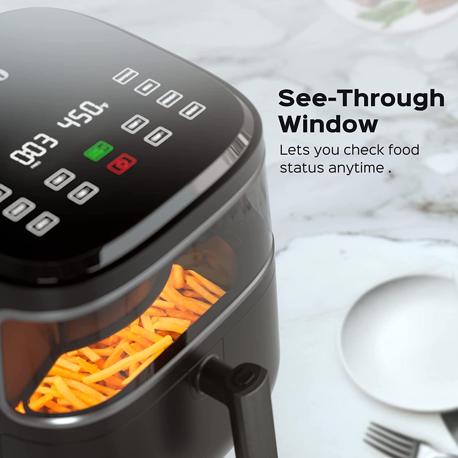 Dreo Air Fryer Pro Max， 11-in-1 Digital Air Fryer Oven Cooker with 100 Recipes， Visible Window， Supports Customerizable Cooking， 100℉ to 450℉， LED Touchscreen， Easy to Clean， Shake Reminder， 6.8QT