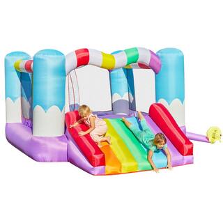 JOYIN 138L Multicolored Vinyl Rainbow Inflatable Jumper Bounce House wSlide  Heavy-Duty Blower Play House For Kids Parties 70002