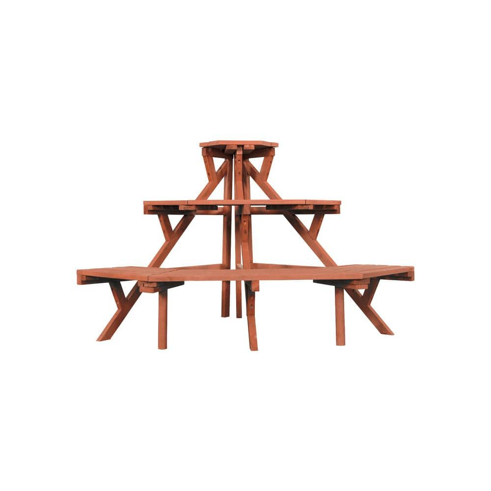 Leisure Season 38 in. x 24 in. Medium Brown Solid Wood 3-Tier Quarter Round Plant Stand QPS3826