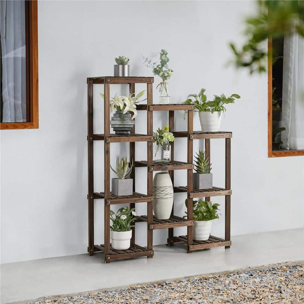 Yaheetech 45 in. Tall Indoor/Outdoor Wooden Flower Plant Stand with 10 Platforms (7 Tier) DYtrxb0001