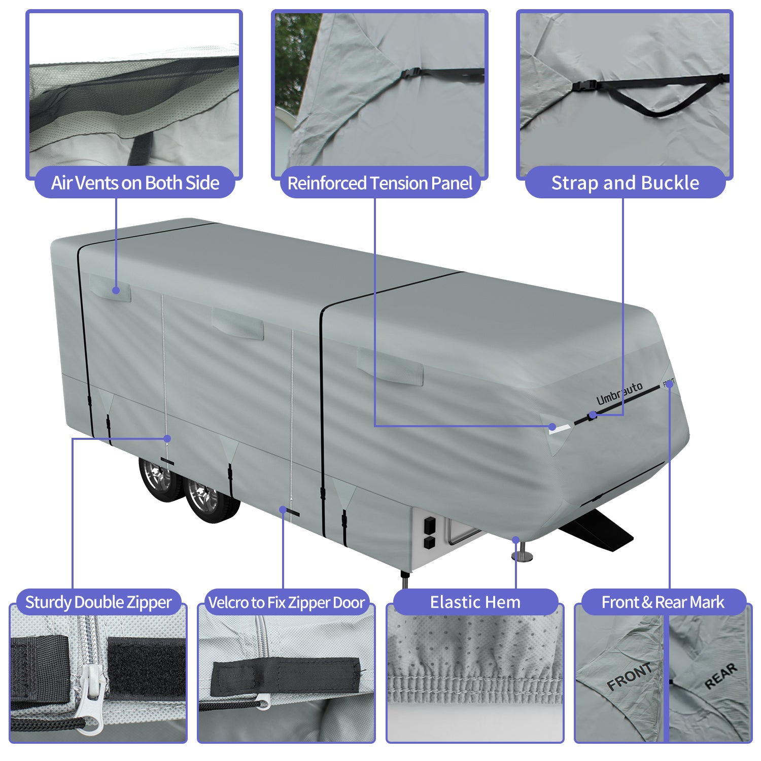 Umbrauto 2022 Upgraded 6 Layers Top 5th Wheel RV Cover Polypro Anti-UV Waterproof Breathable Camper Covers Fits 37' - 40' Travel Trailer Motorhome